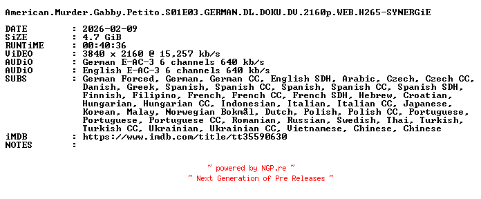 NFO for the release American.Murder.Gabby.Petito.S01E03.GERMAN.DL.DOKU.DV.2160p.WEB.H265-SYNERGiE by SYNERGiE