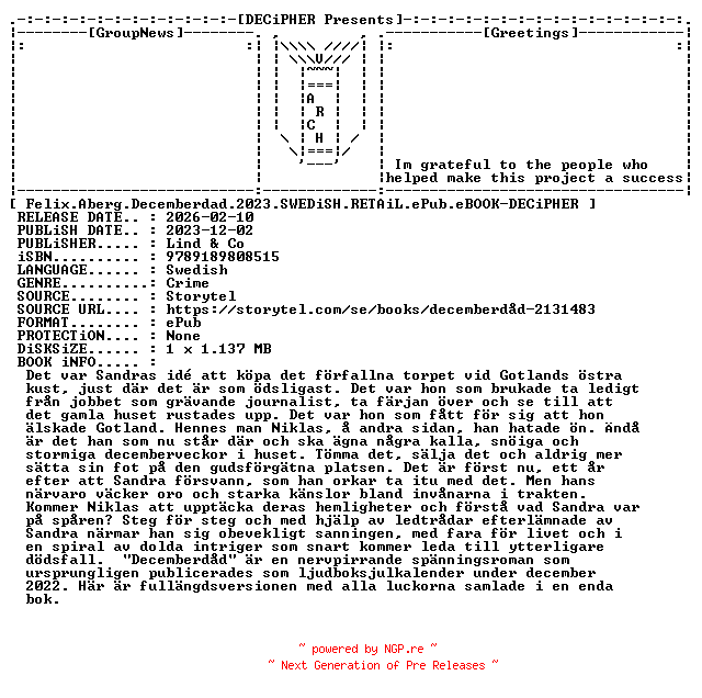 NFO for the release Felix.Aberg.Decemberdad.2023.SWEDiSH.RETAiL.ePub.eBOOK-DECiPHER by DECiPHER