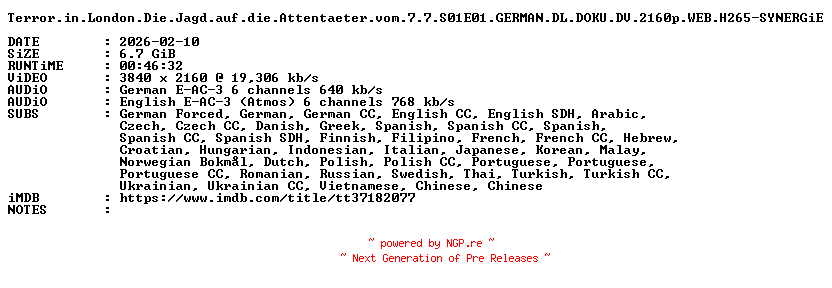 NFO for the release Terror.in.London.Die.Jagd.auf.die.Attentaeter.vom.7.7.S01E01.GERMAN.DL.DOKU.DV.2160p.WEB.H265-SYNERGiE by SYNERGiE