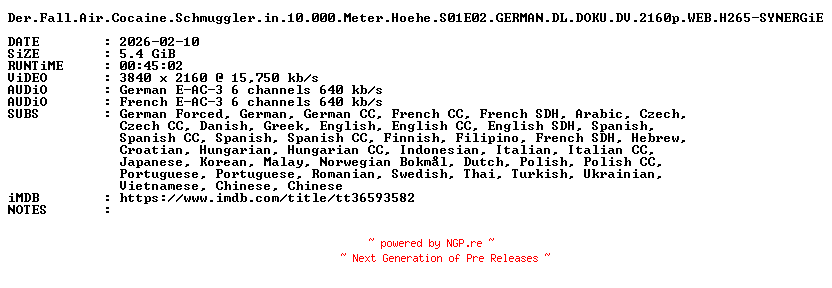 NFO for the release Der.Fall.Air.Cocaine.Schmuggler.in.10.000.Meter.Hoehe.S01E02.GERMAN.DL.DOKU.DV.2160p.WEB.H265-SYNERGiE by SYNERGiE