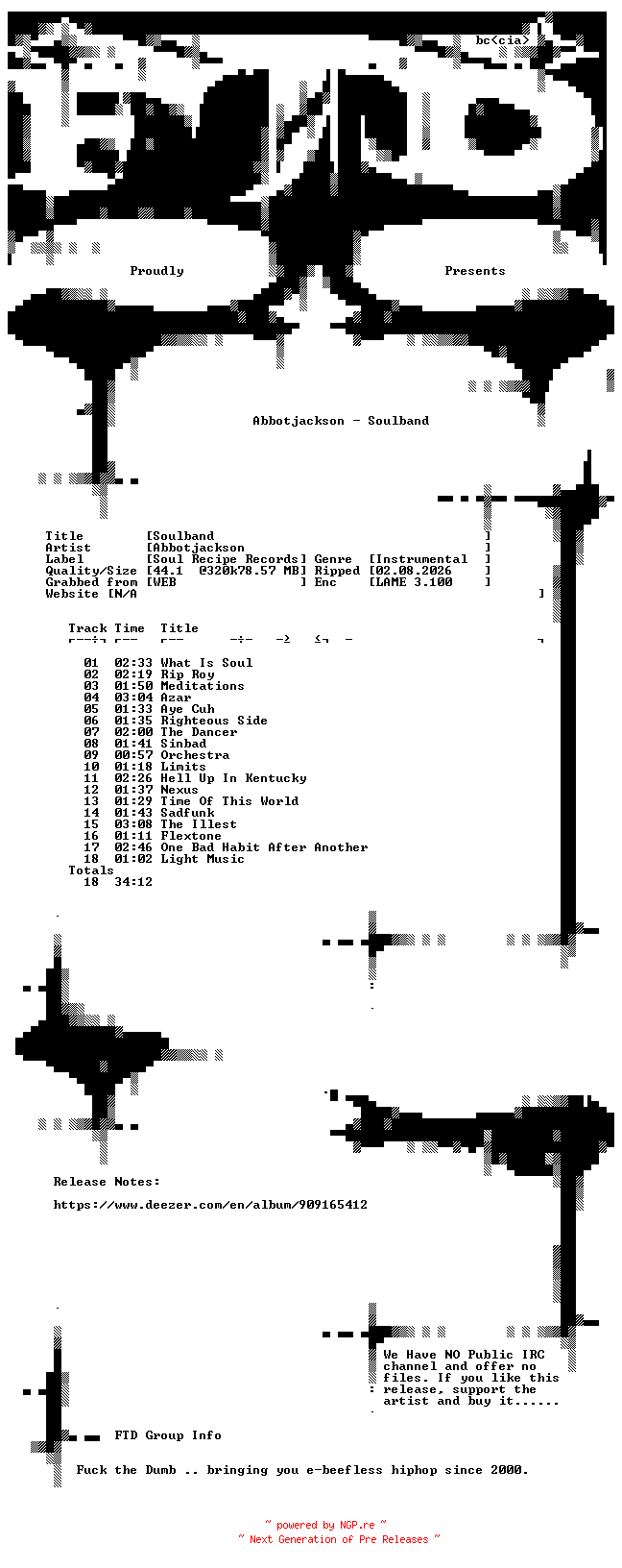 NFO for the release Abbotjackson-Soulband-WEB-2026-FTD by FTD