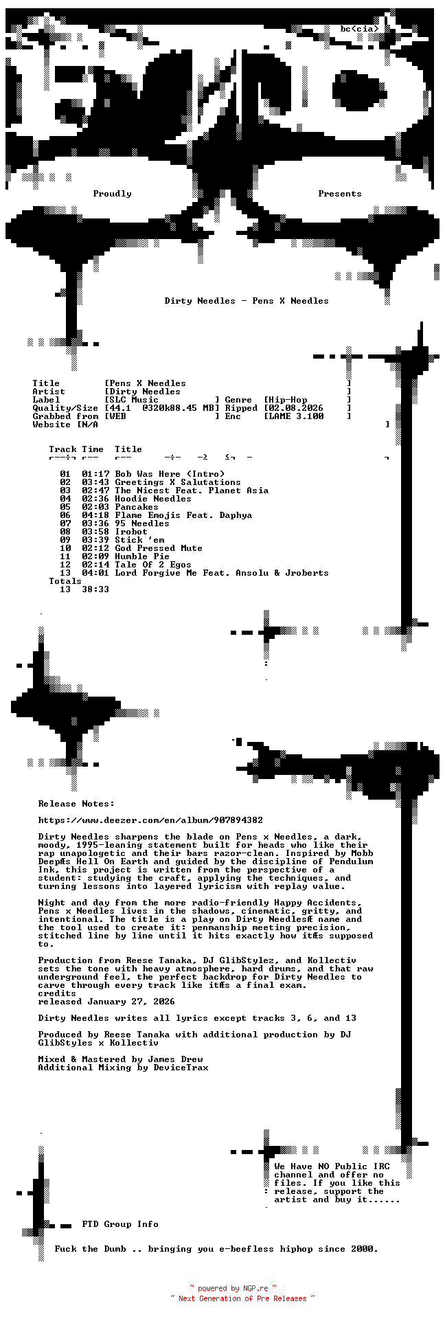 NFO for the release Dirty_Needles-Pens_X_Needles-WEB-2026-FTD by FTD