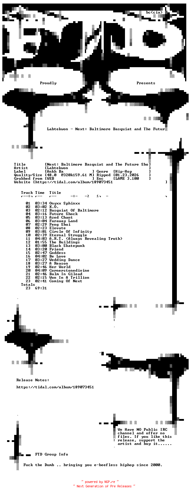 NFO for the release Labtekwon-Next_Baltimore_Basquiat_and_The_Future_Shock-WEB-2010-FTD by FTD