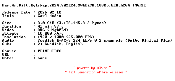 NFO for the release Har.Ar.Ditt.Kylskap.2024.S02E24.SWEDiSH.1080p.WEB.h264-INGRID by INGRID