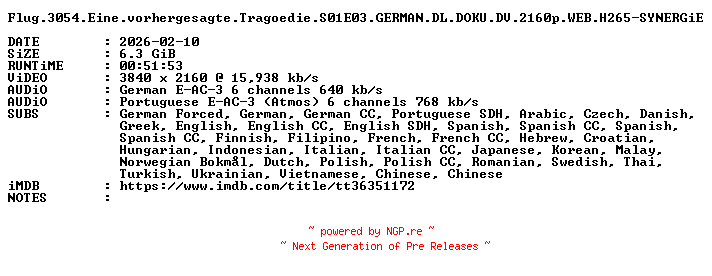 NFO for the release Flug.3054.Eine.vorhergesagte.Tragoedie.S01E03.GERMAN.DL.DOKU.DV.2160p.WEB.H265-SYNERGiE by SYNERGiE