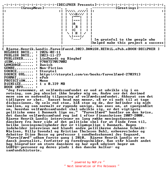 NFO for the release Bjarne.Henrik.Lundis.Farvelfaerd.2023.DANiSH.RETAiL.ePub.eBOOK-DECiPHER by DECiPHER