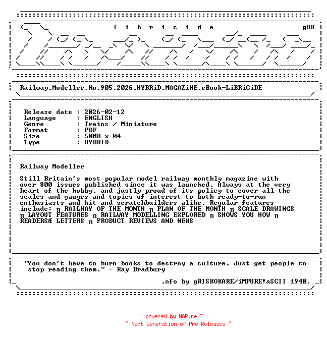 NFO for the release Railway.Modeller.No.905.2026.HYBRiD.MAGAZiNE.eBook-LiBRiCiDE by LiBRiCiDE
