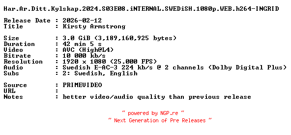 NFO for the release Har.Ar.Ditt.Kylskap.2024.S03E08.iNTERNAL.SWEDiSH.1080p.WEB.h264-INGRID by INGRID