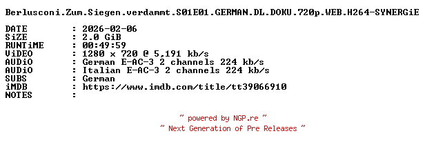 NFO for the release Berlusconi.Zum.Siegen.verdammt.S01E01.GERMAN.DL.DOKU.720p.WEB.H264-SYNERGiE by SYNERGiE