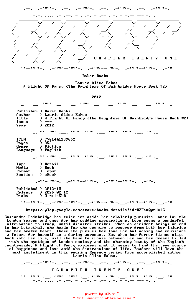 NFO for the release Laurie.Alice.Eakes.-.A.Flight.Of.Fancy.The.Daughters.Of.Bainbridge.House.Book.2.2012.RETAIL.EPUB.eBook-CTO by CTO