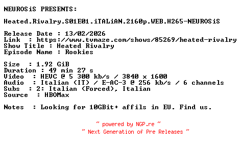NFO for the release Heated.Rivalry.S01E01.iTALiAN.2160p.WEB.H265-NEUROSiS by NEUROSiS