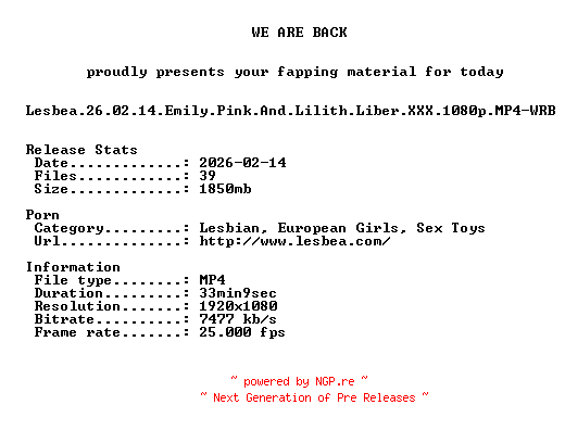 NFO for the release Lesbea.26.02.14.Emily.Pink.And.Lilith.Liber.XXX.1080p.MP4-WRB by WRB