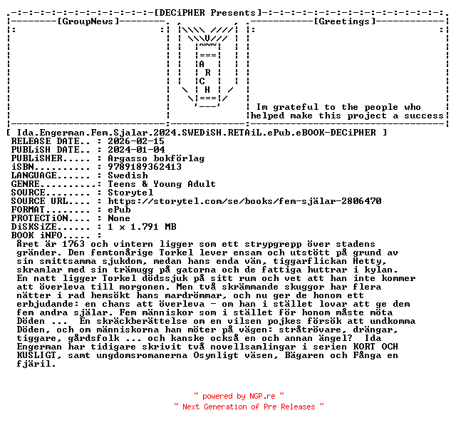 NFO for the release Ida.Engerman.Fem.Sjalar.2024.SWEDiSH.RETAiL.ePub.eBOOK-DECiPHER by DECiPHER