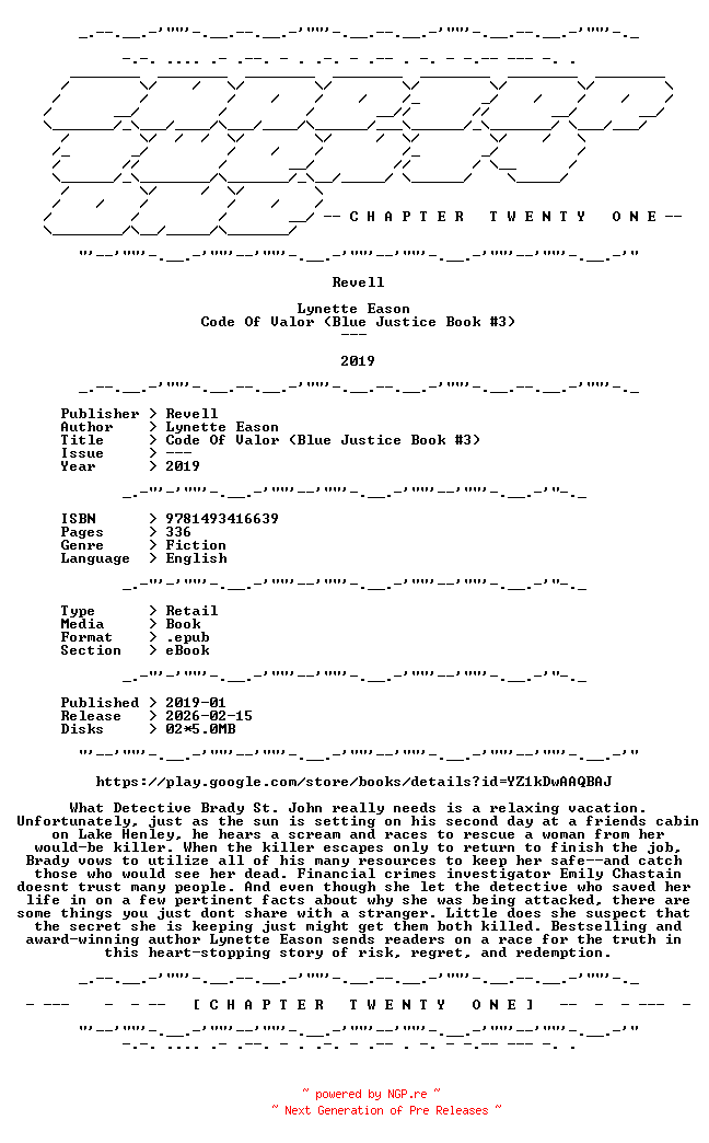 NFO for the release Lynette.Eason.-.Code.Of.Valor.Blue.Justice.Book.3.2019.RETAIL.EPUB.eBook-CTO by CTO