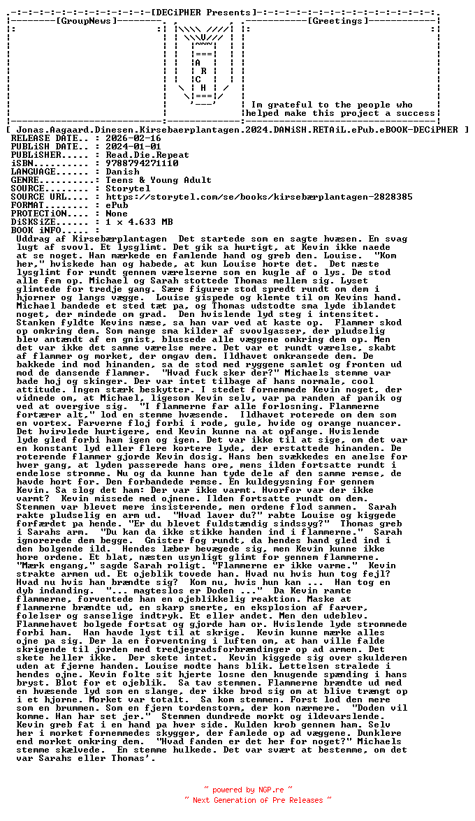 NFO for the release Jonas.Aagaard.Dinesen.Kirsebaerplantagen.2024.DANiSH.RETAiL.ePub.eBOOK-DECiPHER by DECiPHER