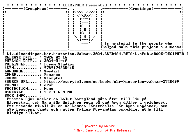 NFO for the release Liv.Almendingen.Nar.Historien.Vaknar.2024.SWEDiSH.RETAiL.ePub.eBOOK-DECiPHER by DECiPHER