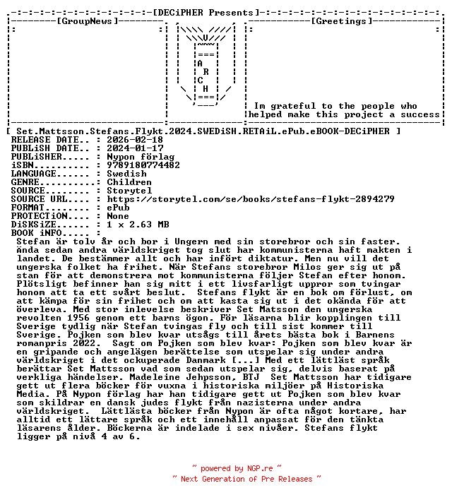 NFO for the release Set.Mattsson.Stefans.Flykt.2024.SWEDiSH.RETAiL.ePub.eBOOK-DECiPHER by DECiPHER
