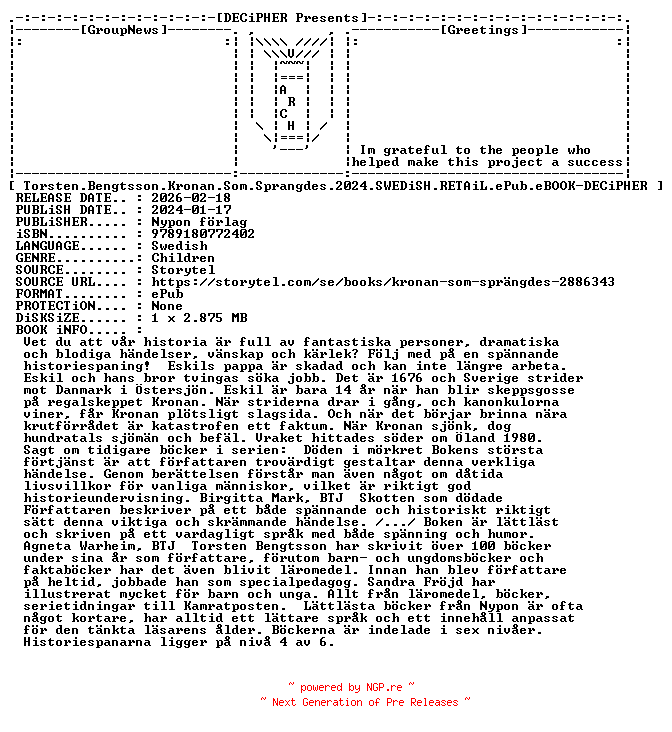 NFO for the release Torsten.Bengtsson.Kronan.Som.Sprangdes.2024.SWEDiSH.RETAiL.ePub.eBOOK-DECiPHER by DECiPHER