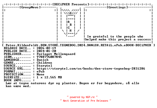 NFO for the release Peter.Kildenfeldt.Den.Store.Tegnebog.2024.DANiSH.RETAiL.ePub.eBOOK-DECiPHER by DECiPHER