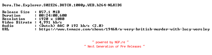NFO for the release Dora.The.Explorer.S02E26.DUTCH.1080p.WEB.h264-NLKIDS by NLKIDS