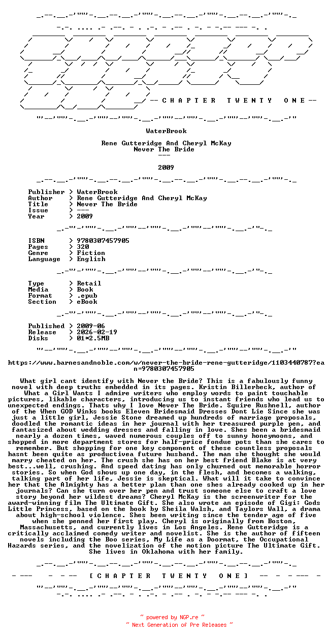NFO for the release Rene.Gutteridge.And.Cheryl.McKay.-.Never.The.Bride.2009.RETAIL.EPUB.eBook-CTO by CTO