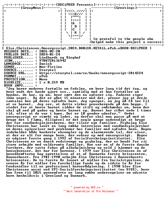 NFO for the release Else.Christensen.Omsorgssvigt.2024.DANiSH.RETAiL.ePub.eBOOK-DECiPHER by DECiPHER