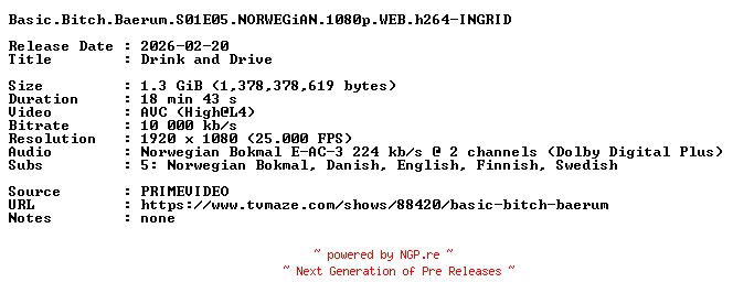 NFO for the release Basic.Bitch.Baerum.S01E05.NORWEGiAN.1080p.WEB.h264-INGRID by INGRID