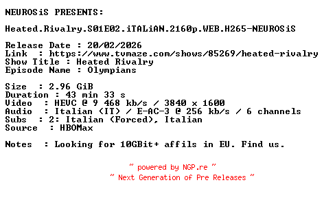 NFO for the release Heated.Rivalry.S01E02.iTALiAN.2160p.WEB.H265-NEUROSiS by NEUROSiS