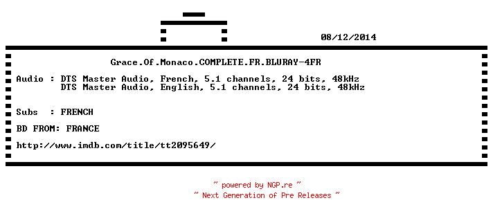 NFO for the release Grace.Of.Monaco.COMPLETE.FR.BLURAY-4FR by 4FR