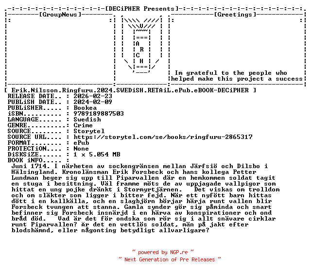 NFO for the release Erik.Nilsson.Ringfuru.2024.SWEDiSH.RETAiL.ePub.eBOOK-DECiPHER by DECiPHER