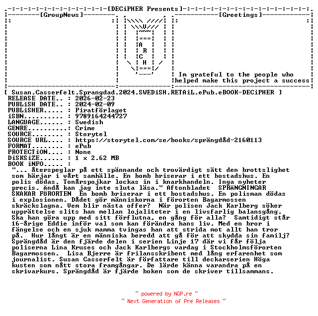 NFO for the release Susan.Casserfelt.Sprangdad.2024.SWEDiSH.RETAiL.ePub.eBOOK-DECiPHER by DECiPHER