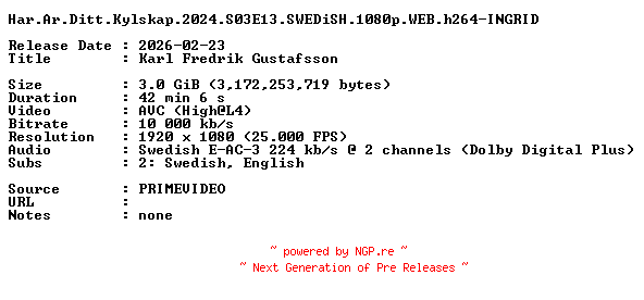 NFO for the release Har.Ar.Ditt.Kylskap.2024.S03E13.SWEDiSH.1080p.WEB.h264-INGRID by INGRID
