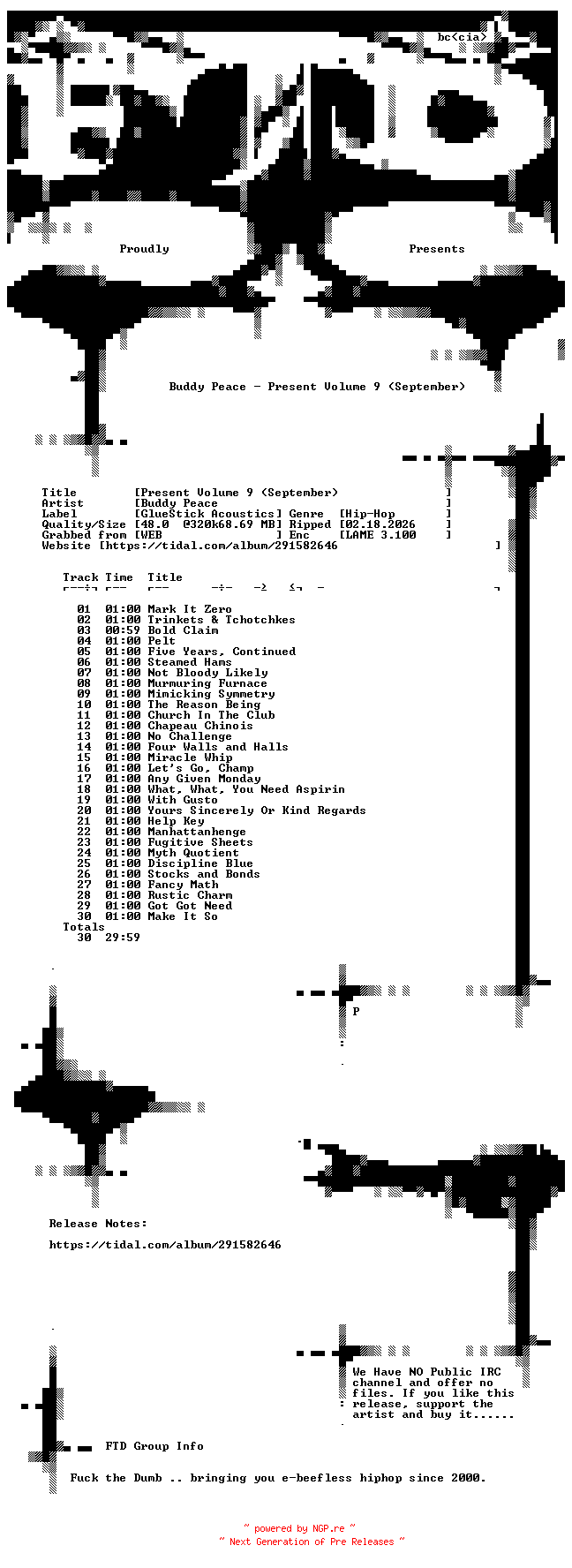 NFO for the release Buddy_Peace-Present_Volume_9_(September)-WEB-2023-FTD by FTD
