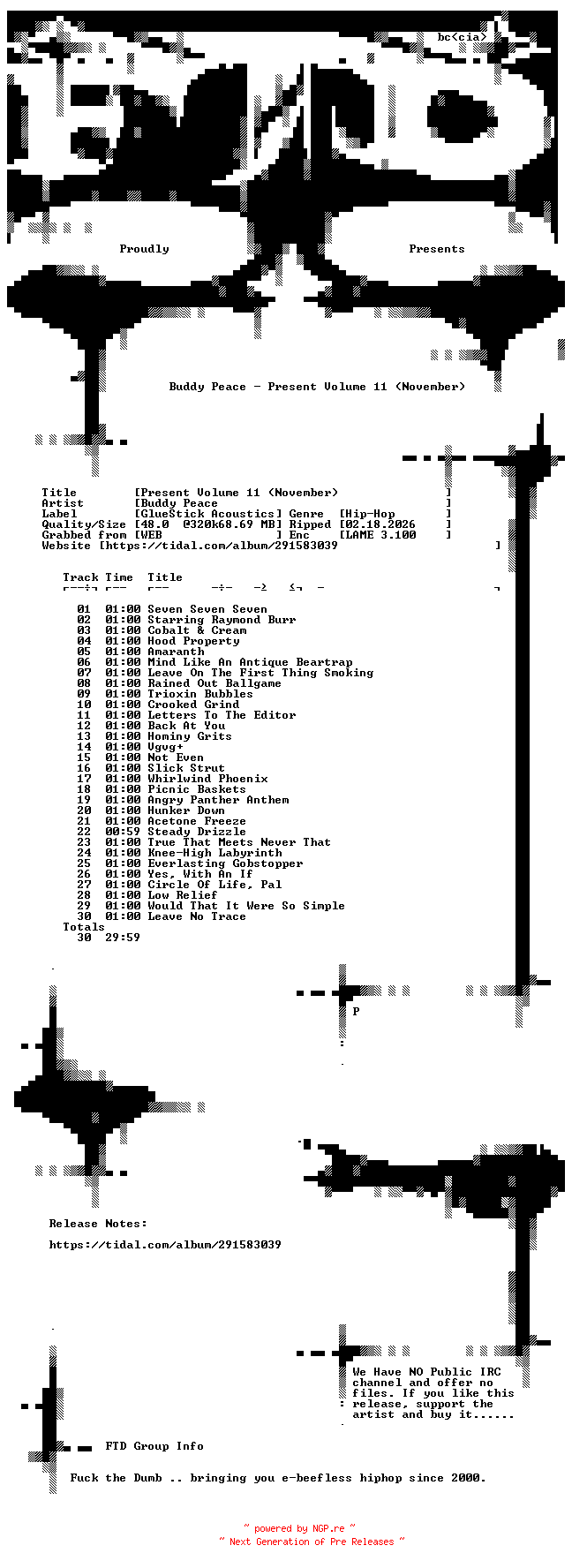 NFO for the release Buddy_Peace-Present_Volume_11_(November)-WEB-2023-FTD by FTD