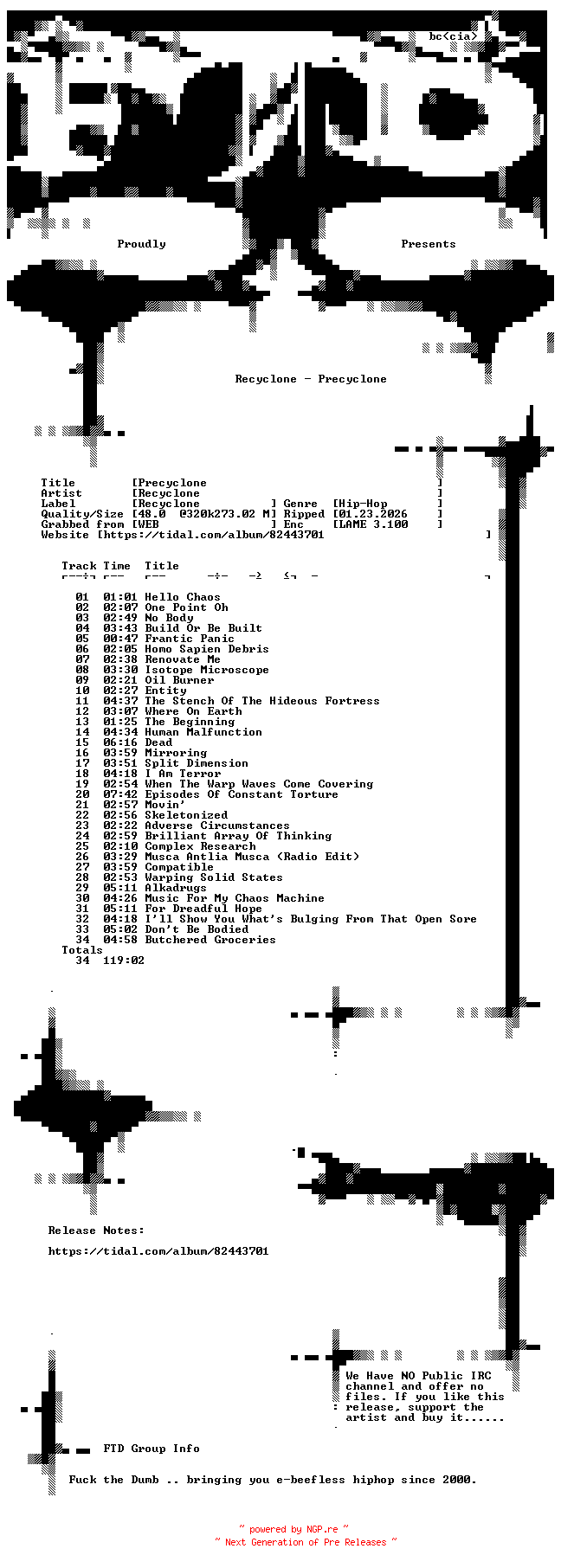 NFO for the release Recyclone-Precyclone-WEB-2011-FTD by FTD