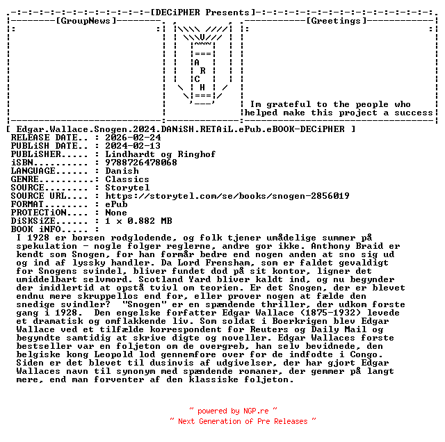 NFO for the release Edgar.Wallace.Snogen.2024.DANiSH.RETAiL.ePub.eBOOK-DECiPHER by DECiPHER