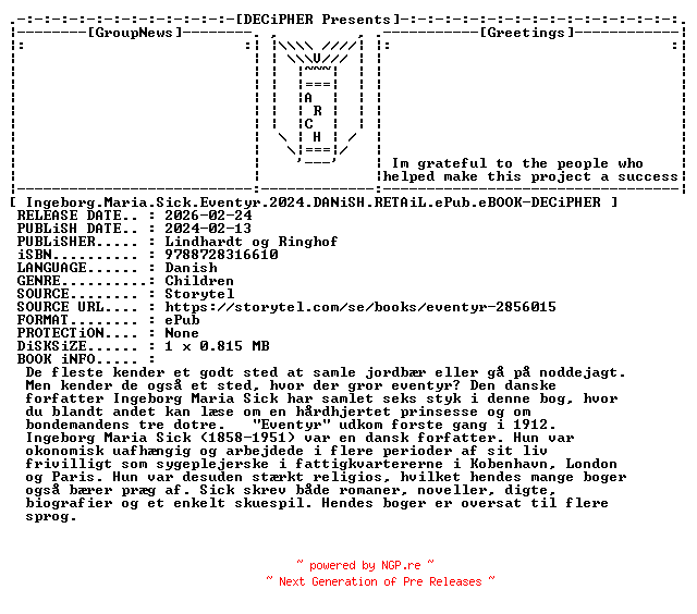 NFO for the release Ingeborg.Maria.Sick.Eventyr.2024.DANiSH.RETAiL.ePub.eBOOK-DECiPHER by DECiPHER