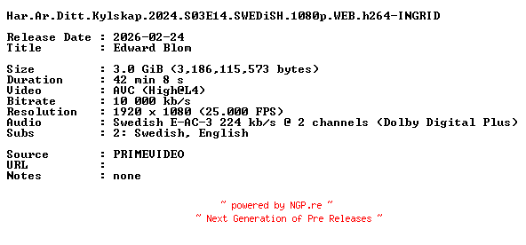NFO for the release Har.Ar.Ditt.Kylskap.2024.S03E14.SWEDiSH.1080p.WEB.h264-INGRID by INGRID