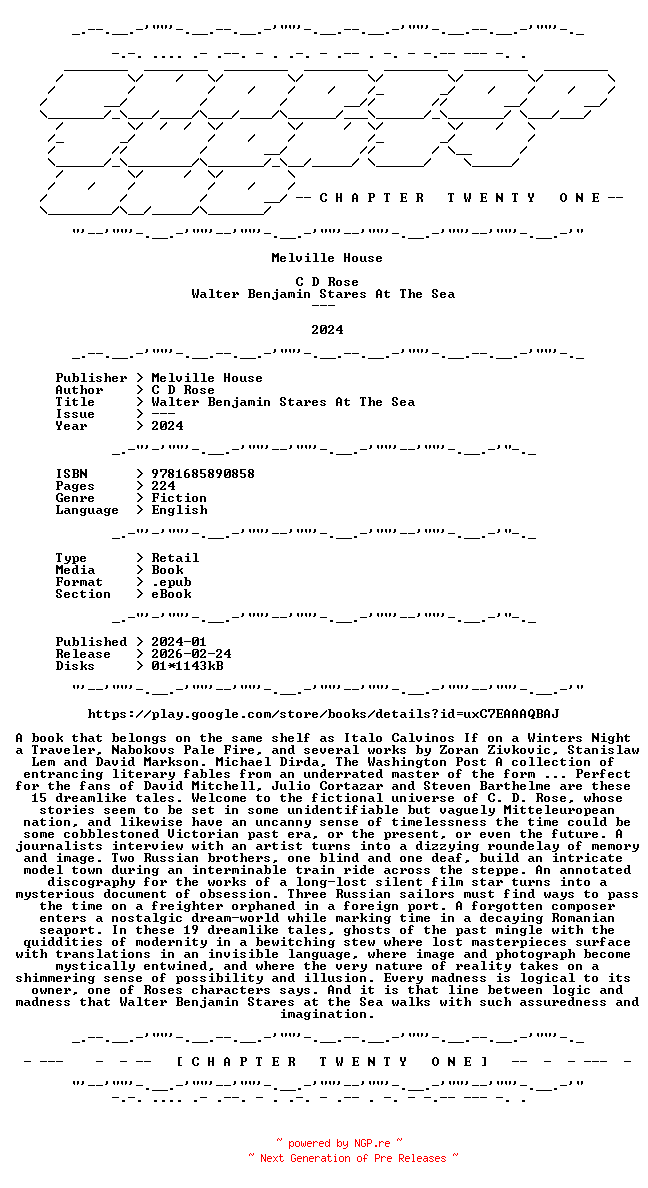 NFO for the release C.D.Rose.-.Walter.Benjamin.Stares.At.The.Sea.2024.RETAIL.EPUB.eBook-CTO by CTO