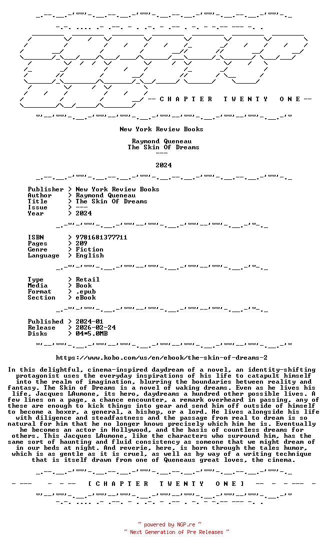 NFO for the release Raymond.Queneau.-.The.Skin.Of.Dreams.2024.RETAIL.EPUB.eBook-CTO by CTO