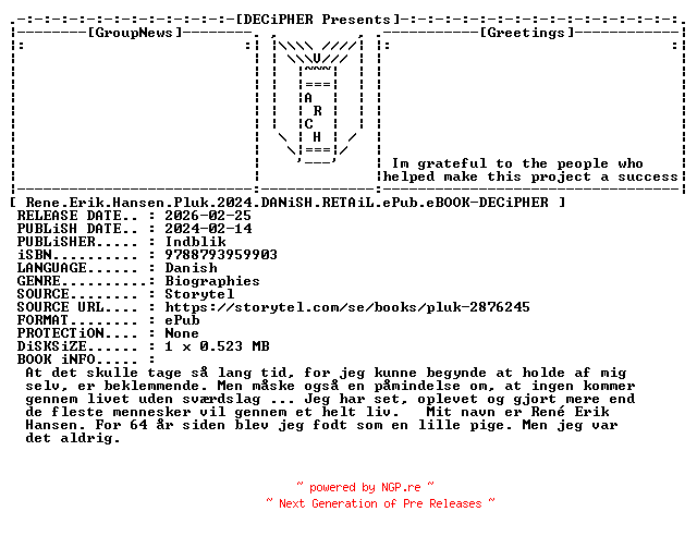 NFO for the release Rene.Erik.Hansen.Pluk.2024.DANiSH.RETAiL.ePub.eBOOK-DECiPHER by DECiPHER