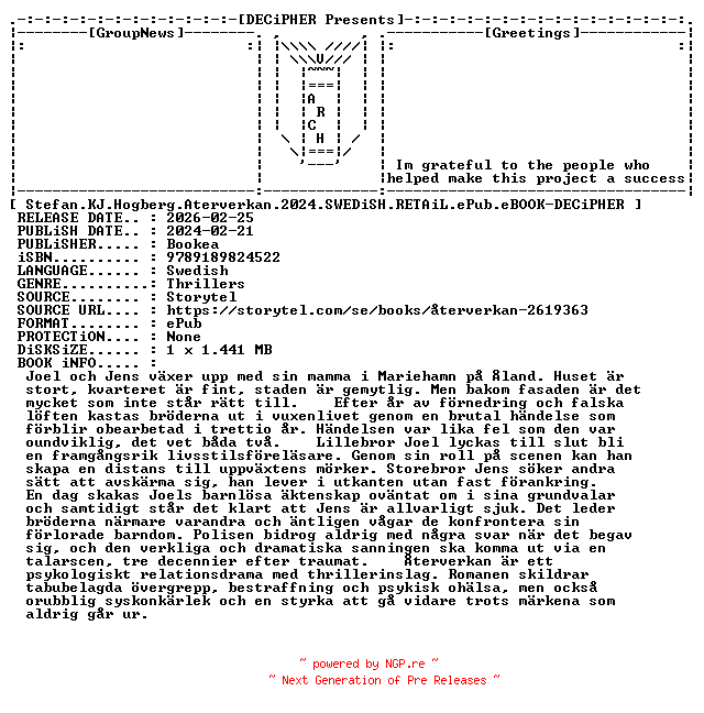 NFO for the release Stefan.KJ.Hogberg.Aterverkan.2024.SWEDiSH.RETAiL.ePub.eBOOK-DECiPHER by DECiPHER