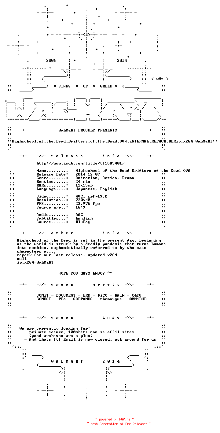 NFO for the release Highschool.of.the.Dead.Drifters.of.the.Dead.OVA.iNTERNAL.REPACK.BDRip.x264-WaLMaRT by WaLMaRT