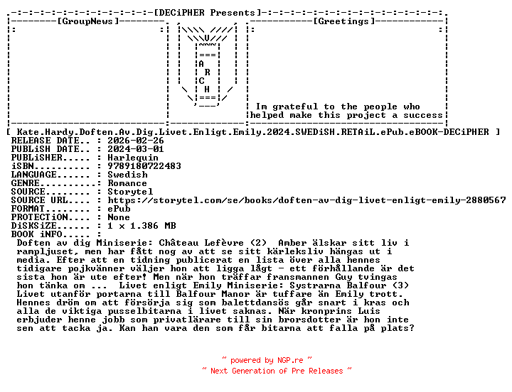 NFO for the release Kate.Hardy.Doften.Av.Dig.Livet.Enligt.Emily.2024.SWEDiSH.RETAiL.ePub.eBOOK-DECiPHER by DECiPHER