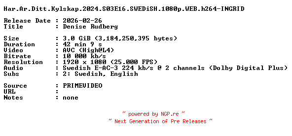 NFO for the release Har.Ar.Ditt.Kylskap.2024.S03E16.SWEDiSH.1080p.WEB.h264-INGRID by INGRID