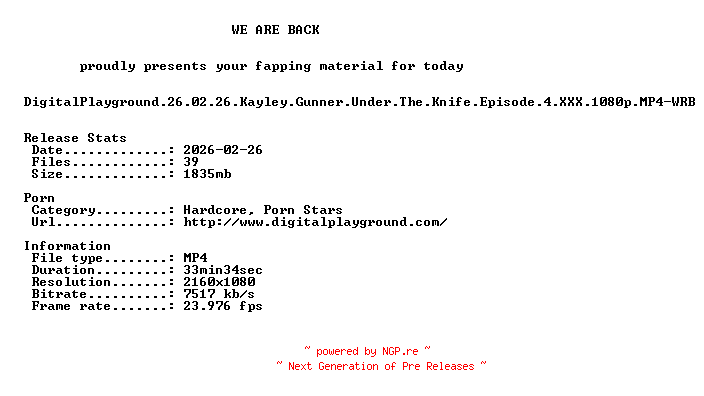 NFO for the release DigitalPlayground.26.02.26.Kayley.Gunner.Under.The.Knife.Episode.4.XXX.1080p.MP4-WRB by WRB