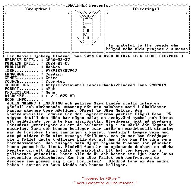 NFO for the release Per.Daniel.Sjoberg.Blodrod.Fana.2024.SWEDiSH.RETAiL.ePub.eBOOK-DECiPHER by DECiPHER
