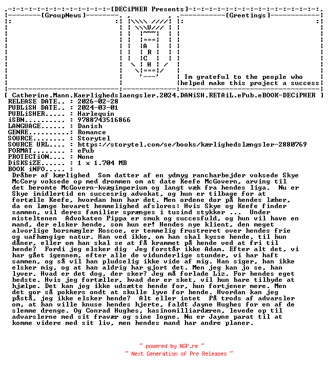 NFO for the release Catherine.Mann.Kaerlighedslaengsler.2024.DANiSH.RETAiL.ePub.eBOOK-DECiPHER by DECiPHER