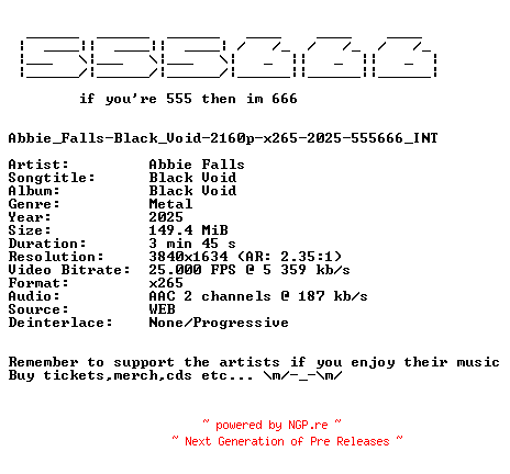NFO for the release Abbie_Falls-Black_Void-2160p-x265-2025-555666_INT by 555666_INT