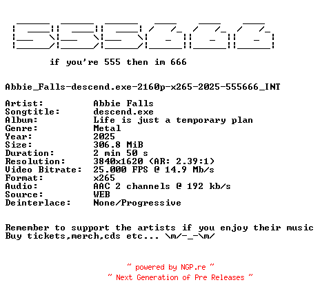 NFO for the release Abbie_Falls-descend.exe-2160p-x265-2025-555666_INT by 555666_INT